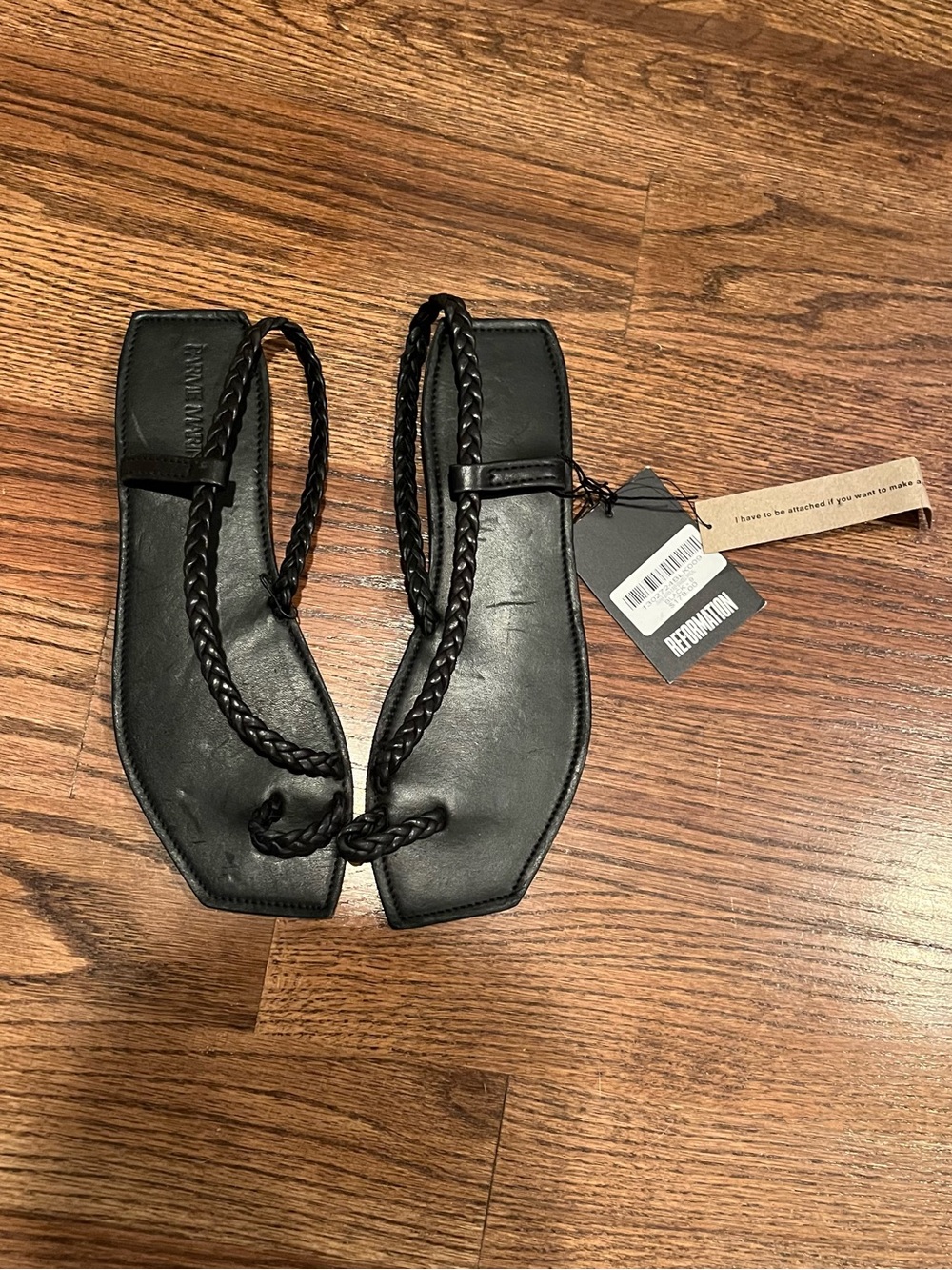Reformation x Parme Marin Black Braided Leather Sandal Size 9 $178